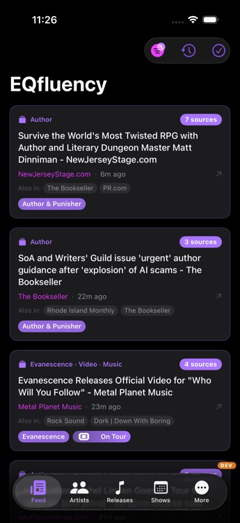 SocialSound Pulse news feed showing artist updates